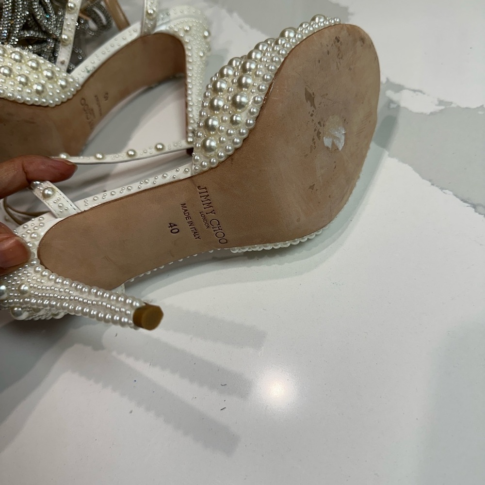 Jimmy Choo Cream Pearl Embellished Heels - Picture 9 of 11